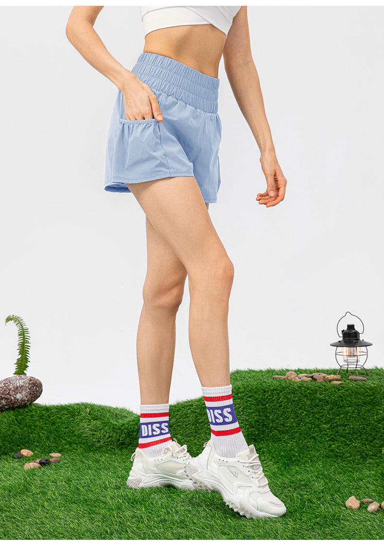 Faux Two Piece Loose Sports Shorts Women Quick Drying Breathable High Waist Anti Exposure Fitness Running Yoga Pants