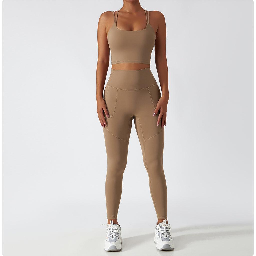 Sollinarry Sustainable Recycled Nude Feel Yoga Suit Summer Breathable Training Sports Suit Women High Waist Hip Lift Running Fitness Clothes