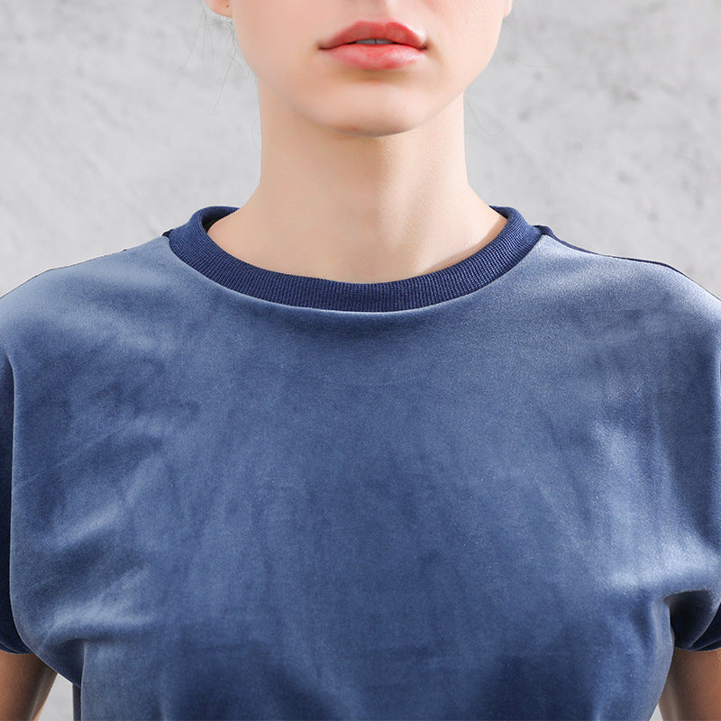 Velvet Short Sleeved T shirt Women Sports Running Pullover Sports Sweater Sports Clothing