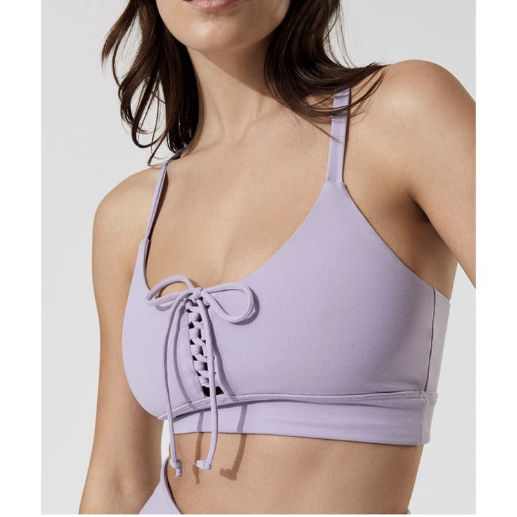 Trt18644 Women's Lace up Sports Bra Underwear Women Running Fitness Breathable Sports Workout Clothes Women