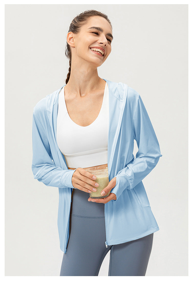 Ropa de protección solar de seda de hielo para mujer, camiseta de verano con capucha de manga larga para deportes al aire libre, ciclismo y caminatas, protección solar