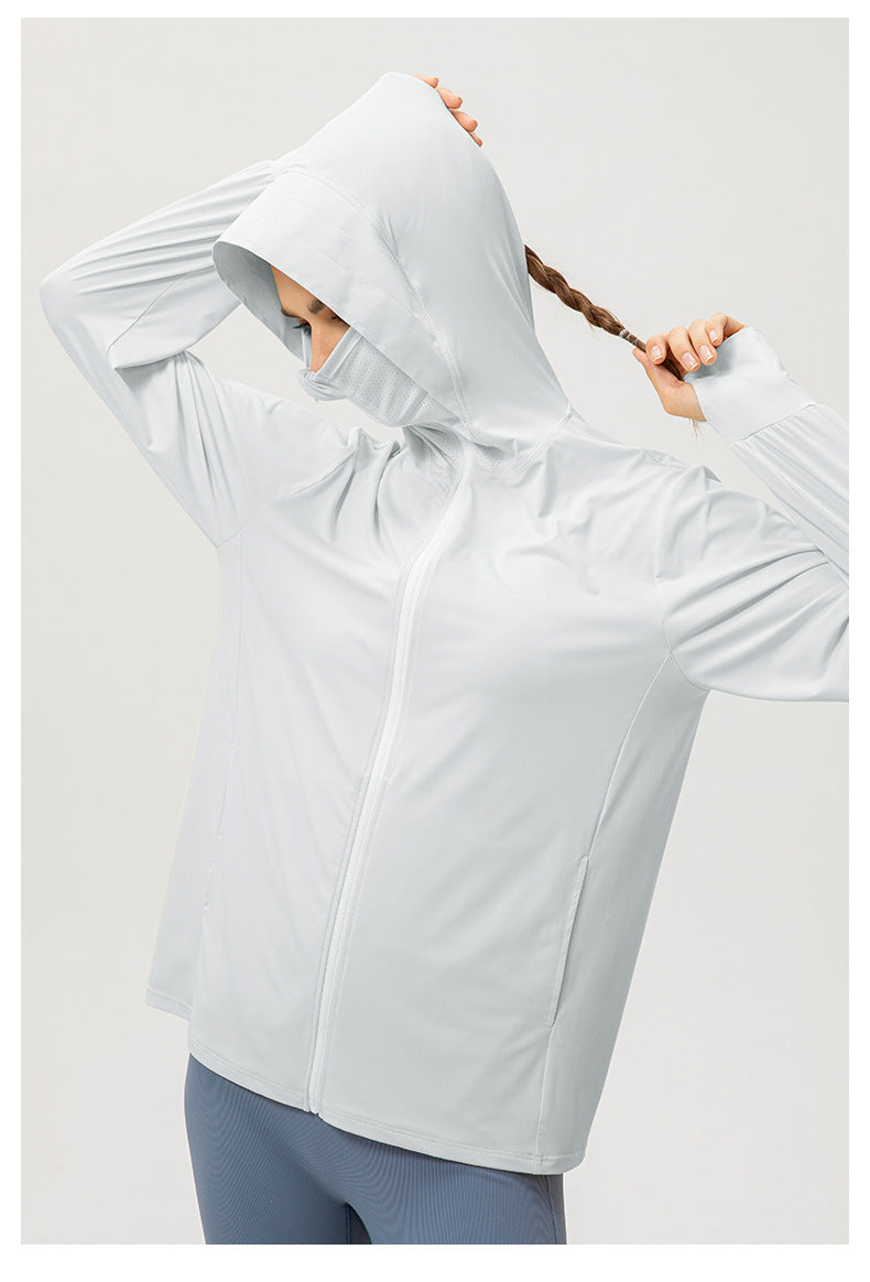 Ropa de protección solar de seda de hielo para mujer, camiseta de verano con capucha de manga larga para deportes al aire libre, ciclismo y caminatas, protección solar