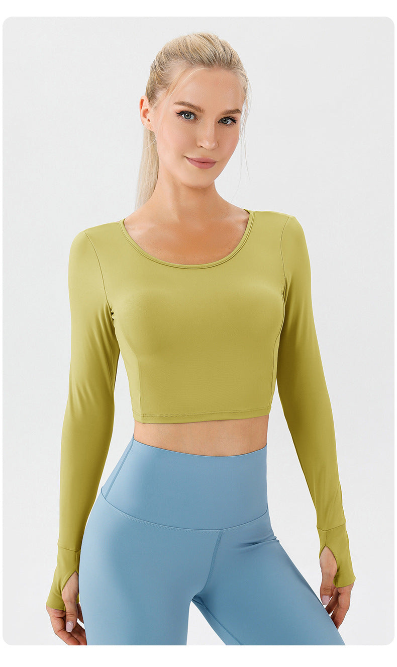 Naked Women Sense Yoga Clothes Long Sleeve with One Chest Pad Workout Running Top High Elastic Tight Sports Long Sleeve