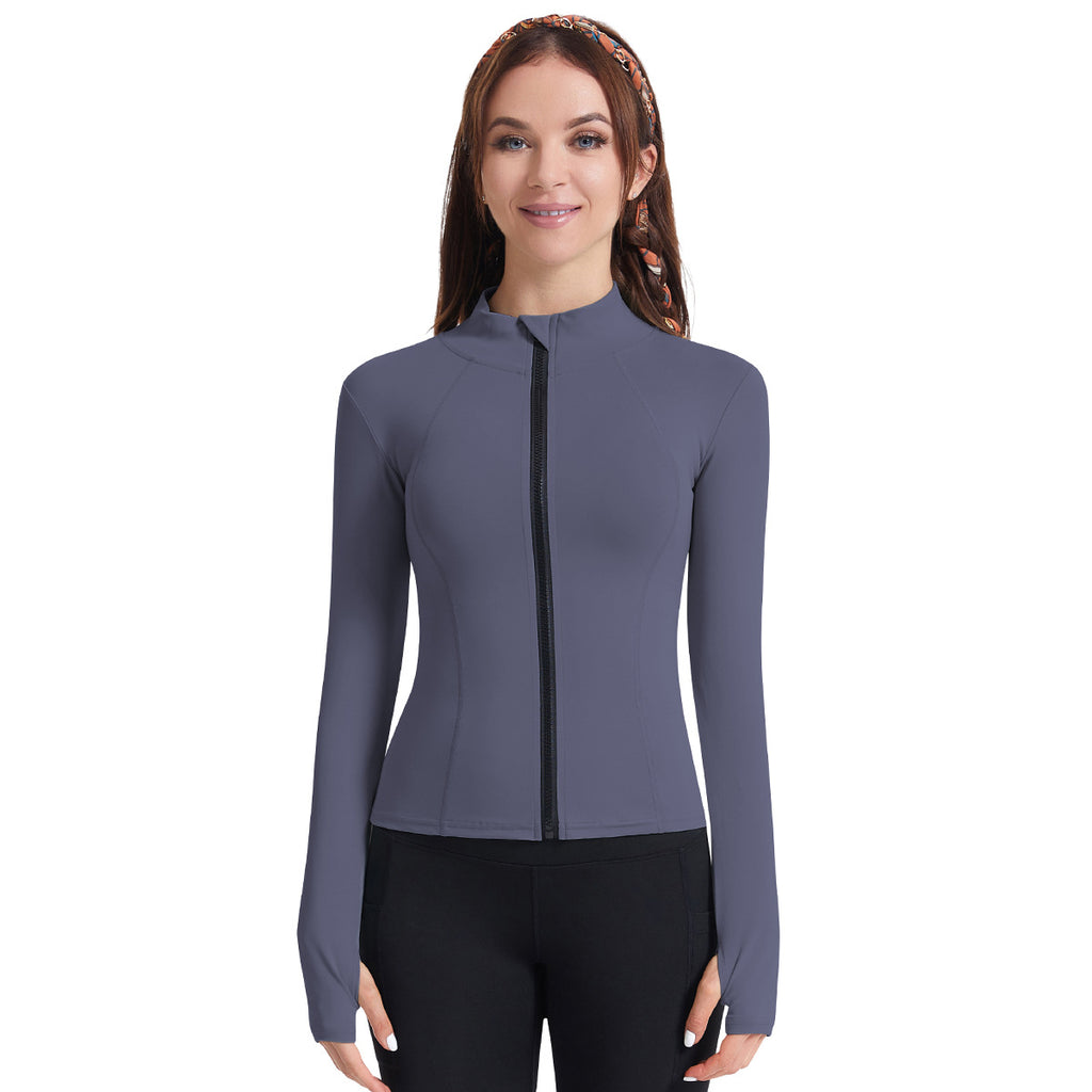 Yoga Clothes Women Finger Zipper Workout Top Outdoor Running Exercise Coat