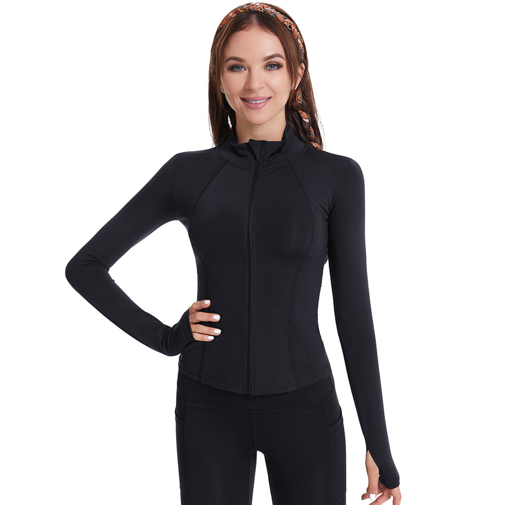 Yoga Clothes Women Finger Zipper Workout Top Outdoor Running Exercise Coat