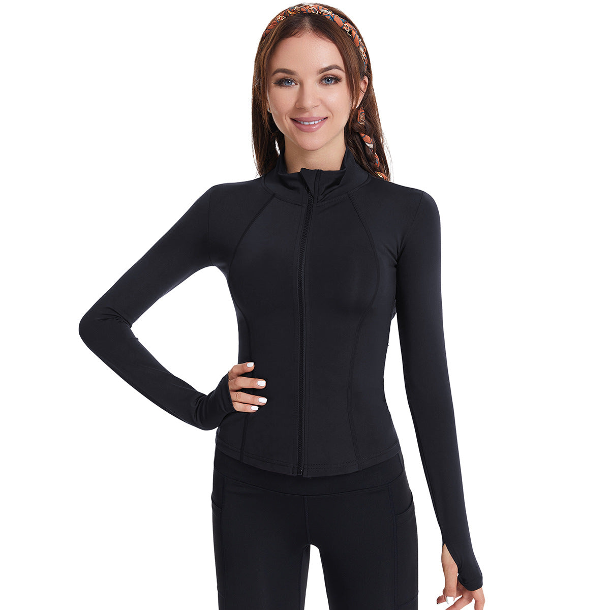 Yoga Clothes Women Finger Zipper Workout Top Outdoor Running Exercise Coat