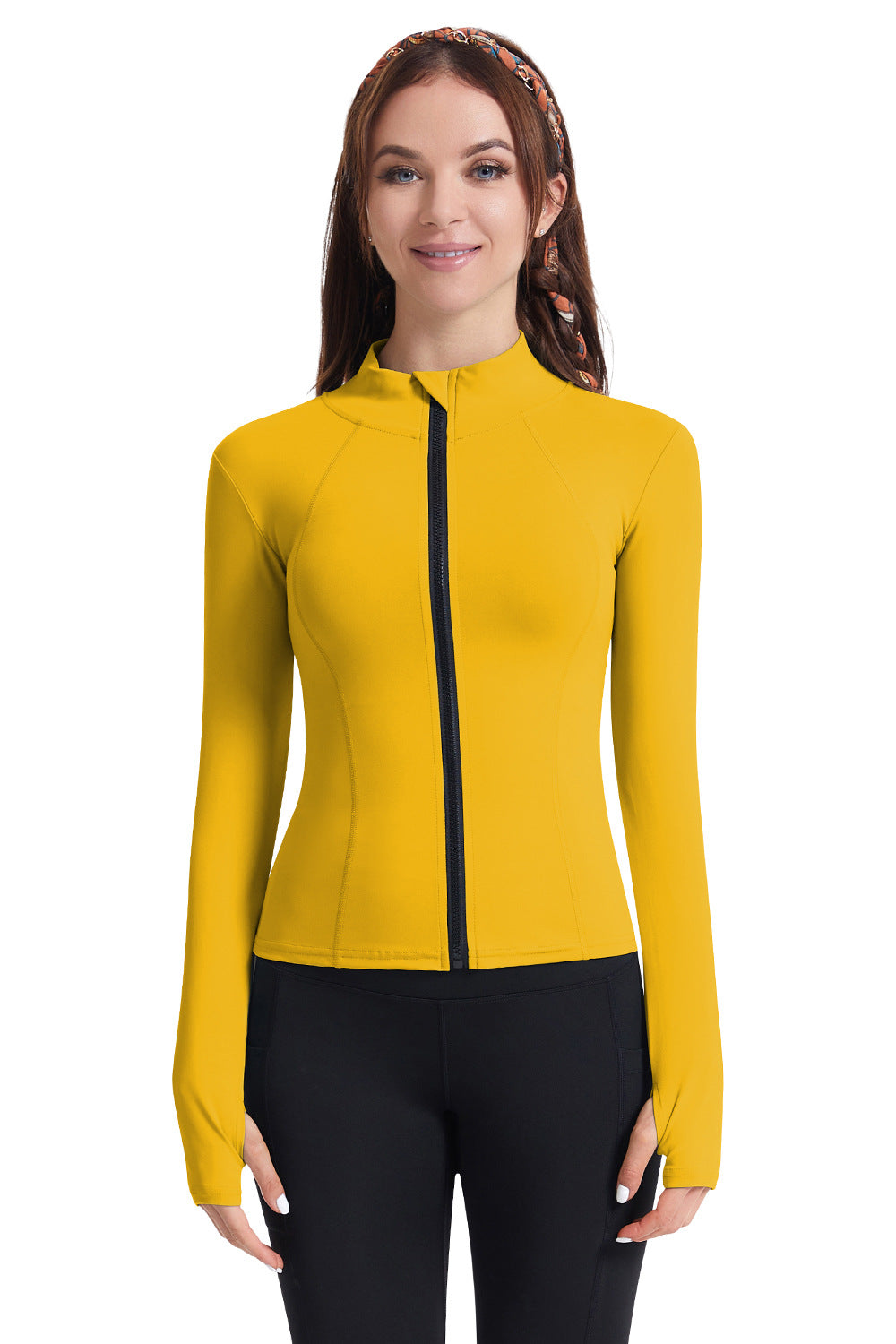 Yoga Clothes Women Finger Zipper Workout Top Outdoor Running Exercise Coat