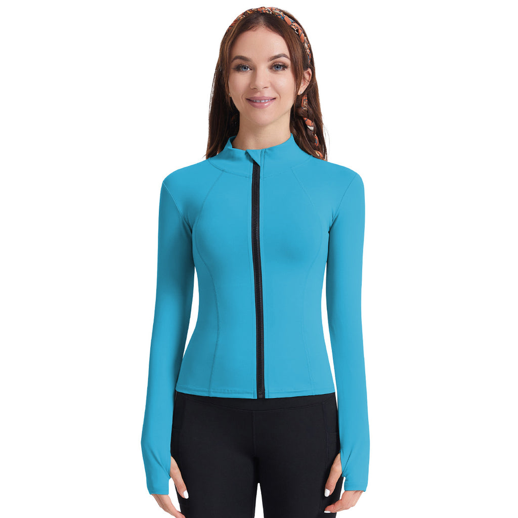 Yoga Clothes Women Finger Zipper Workout Top Outdoor Running Exercise Coat