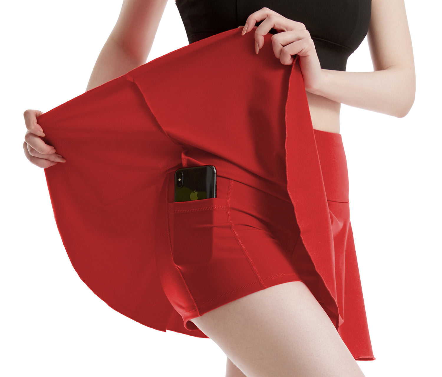 Sports Culottes Women's Pocket Nude Feel Fitness Pants Running Dancing Tennis Skirt