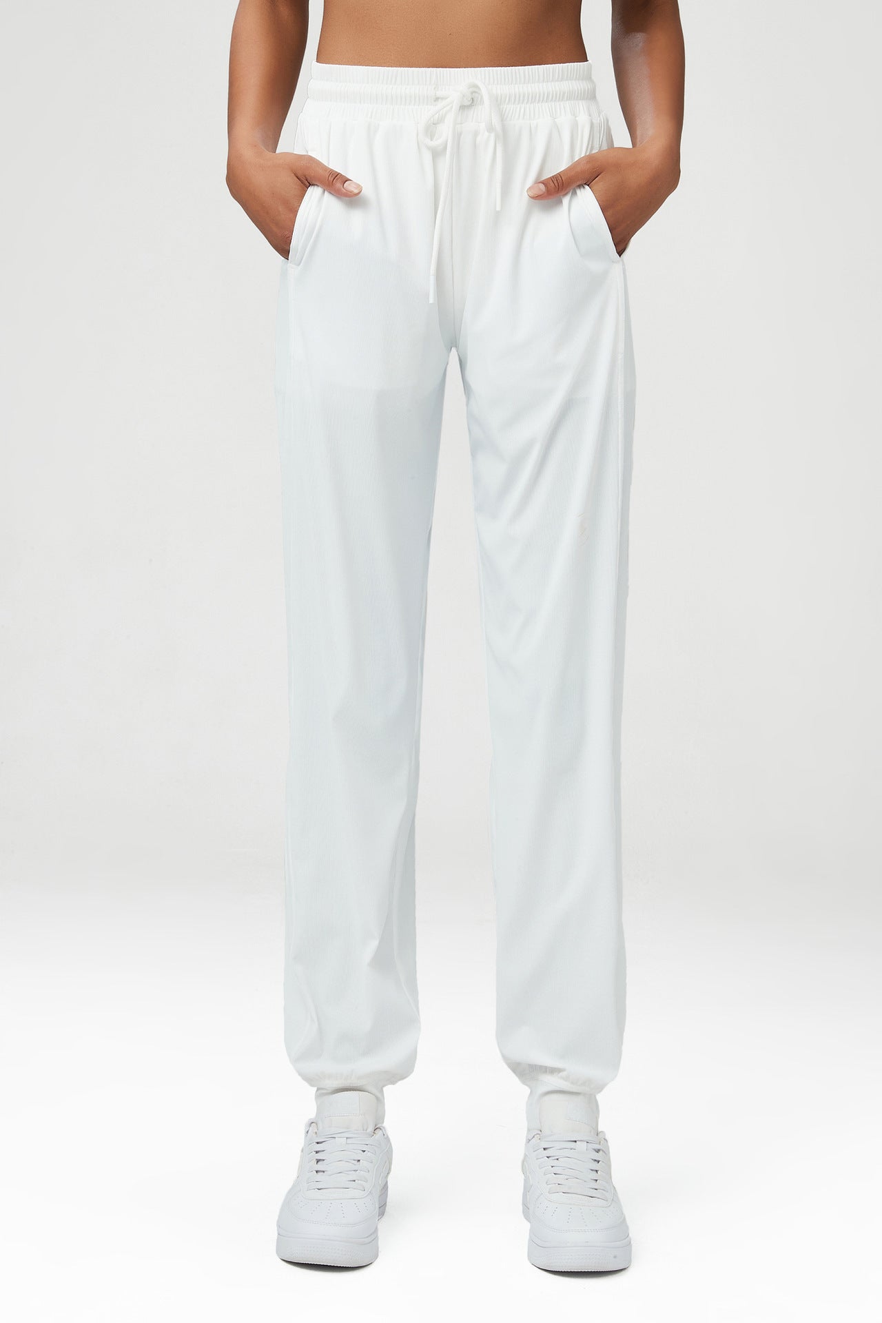 Smooth Loose Track Pants Ladies Mid Waist Sports Pants