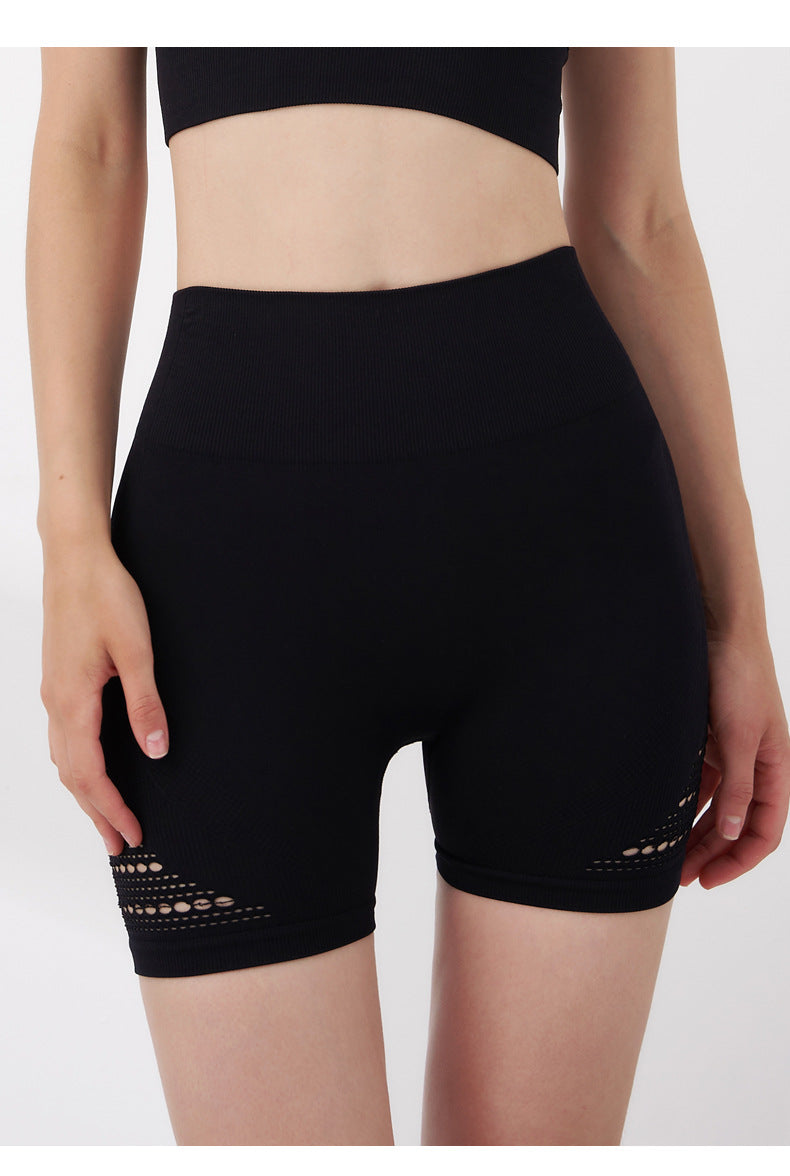 Seamless Yoga Pants Women Breathable Mesh Hole Sports Shorts Solid Color Three Point Fitness Pants