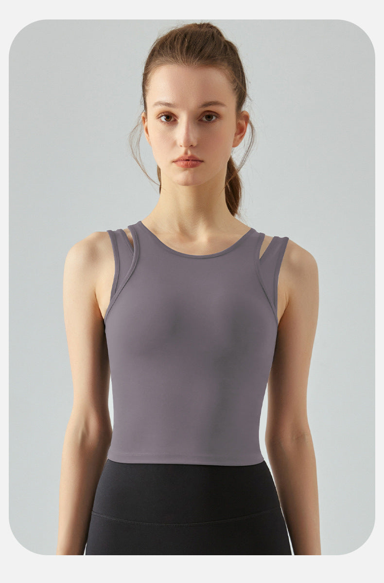 Faux Two Pieces Breast Holding High Strength Workout Yoga Vest Detachable Chest Pad Yoga Vest Women