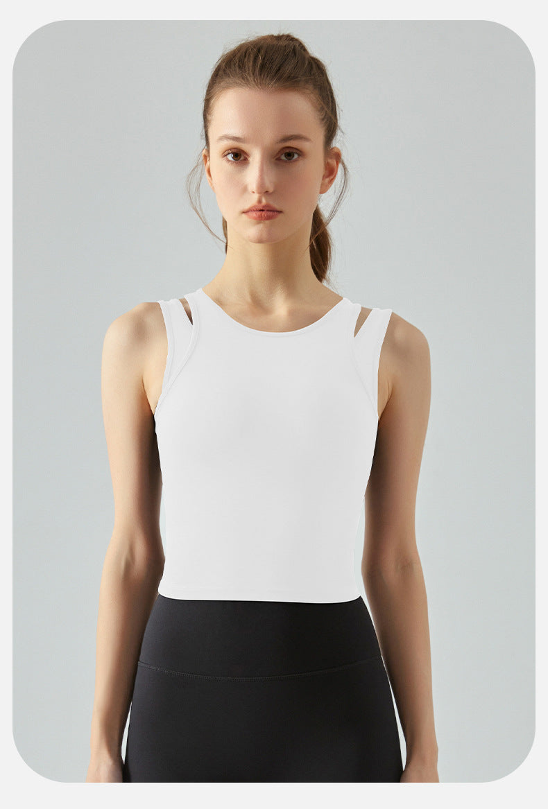 Faux Two Pieces Breast Holding High Strength Workout Yoga Vest Detachable Chest Pad Yoga Vest Women