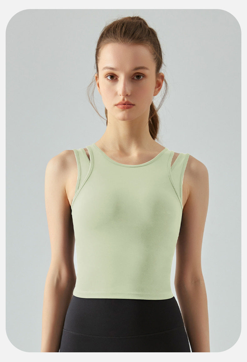 Faux Two Pieces Breast Holding High Strength Workout Yoga Vest Detachable Chest Pad Yoga Vest Women