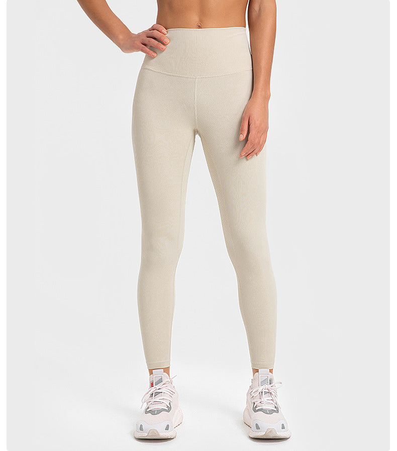 Mallas deportivas a rayas con canalé elástico alto para yoga, correr, fitness, levantamiento de cadera, adelgazamiento, para mujer