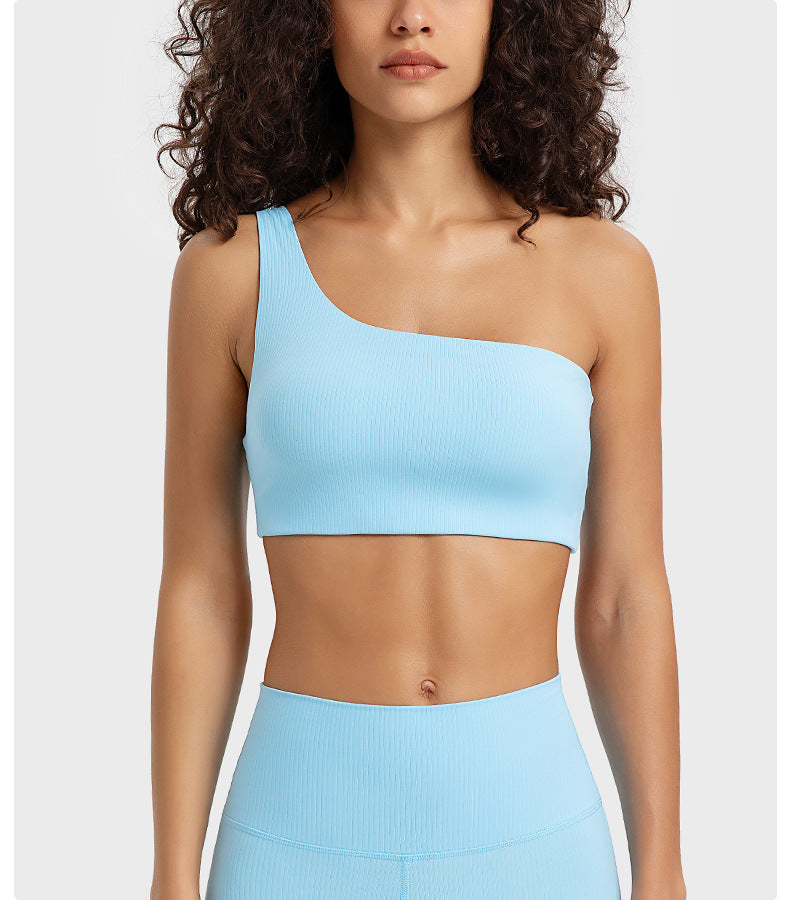 Sujetador deportivo de moda con ribete de rayas y cinturón para el hombro, forma de gota, hueco, recorte, belleza, espalda, entrenamiento, ropa interior de ejercicio