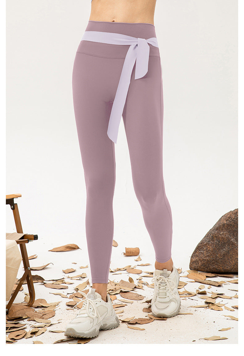 Women Non Embarrassing Line High Waist Yoga Trousers Double Sided Nude Feel High Elastic Tights Breathable Running Fitness Pants