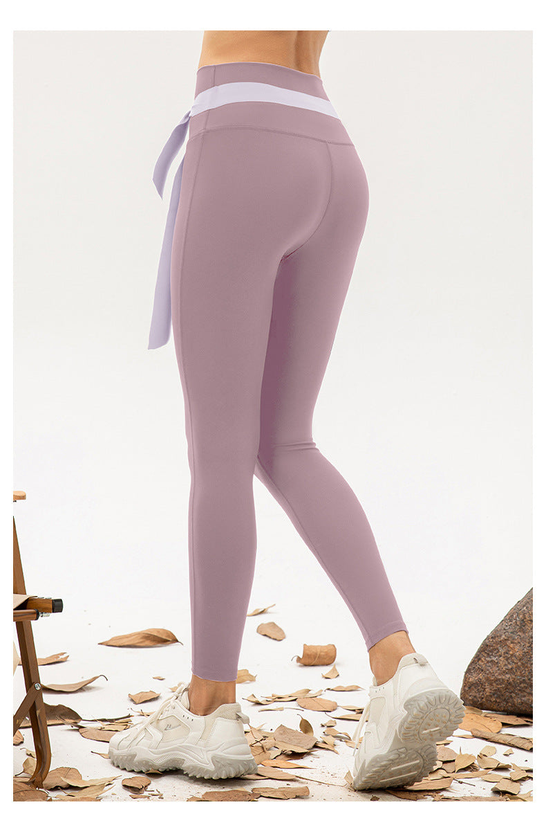 Women Non Embarrassing Line High Waist Yoga Trousers Double Sided Nude Feel High Elastic Tights Breathable Running Fitness Pants