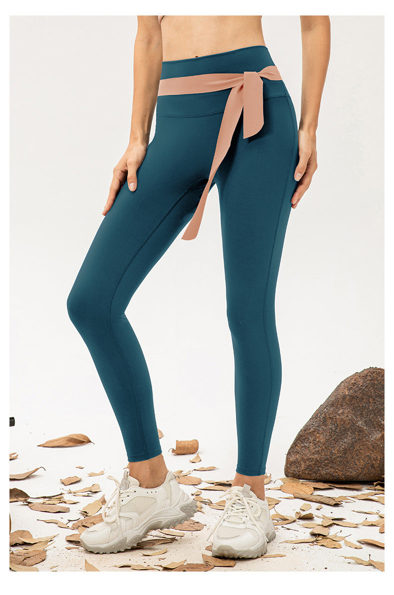 Women Non Embarrassing Line High Waist Yoga Trousers Double Sided Nude Feel High Elastic Tights Breathable Running Fitness Pants