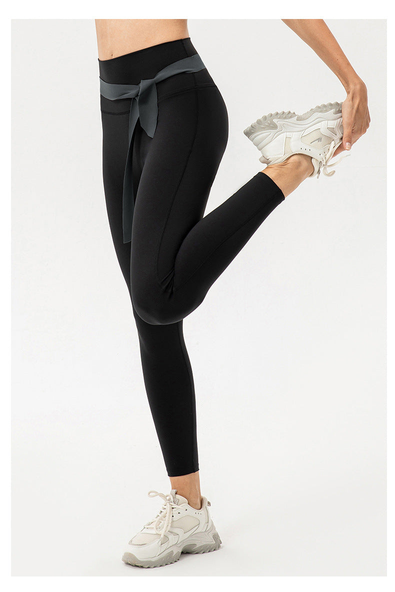 Women Non Embarrassing Line High Waist Yoga Trousers Double Sided Nude Feel High Elastic Tights Breathable Running Fitness Pants