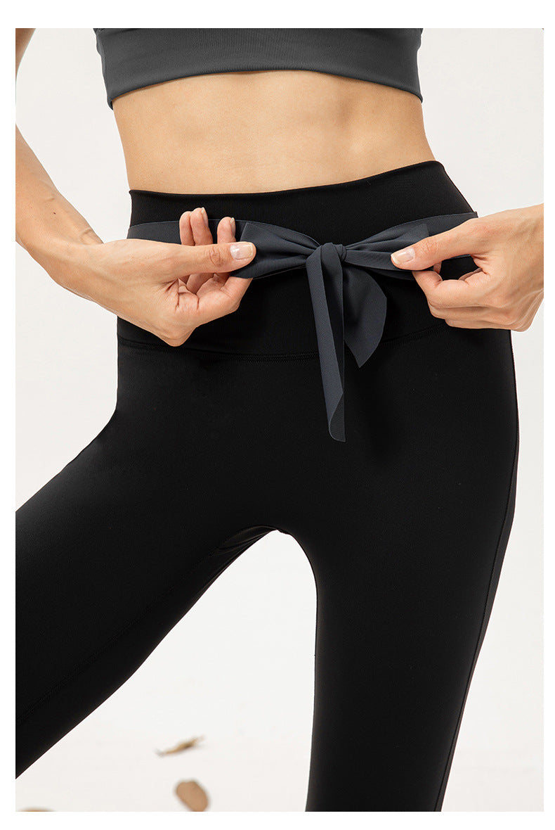 Women Non Embarrassing Line High Waist Yoga Trousers Double Sided Nude Feel High Elastic Tights Breathable Running Fitness Pants