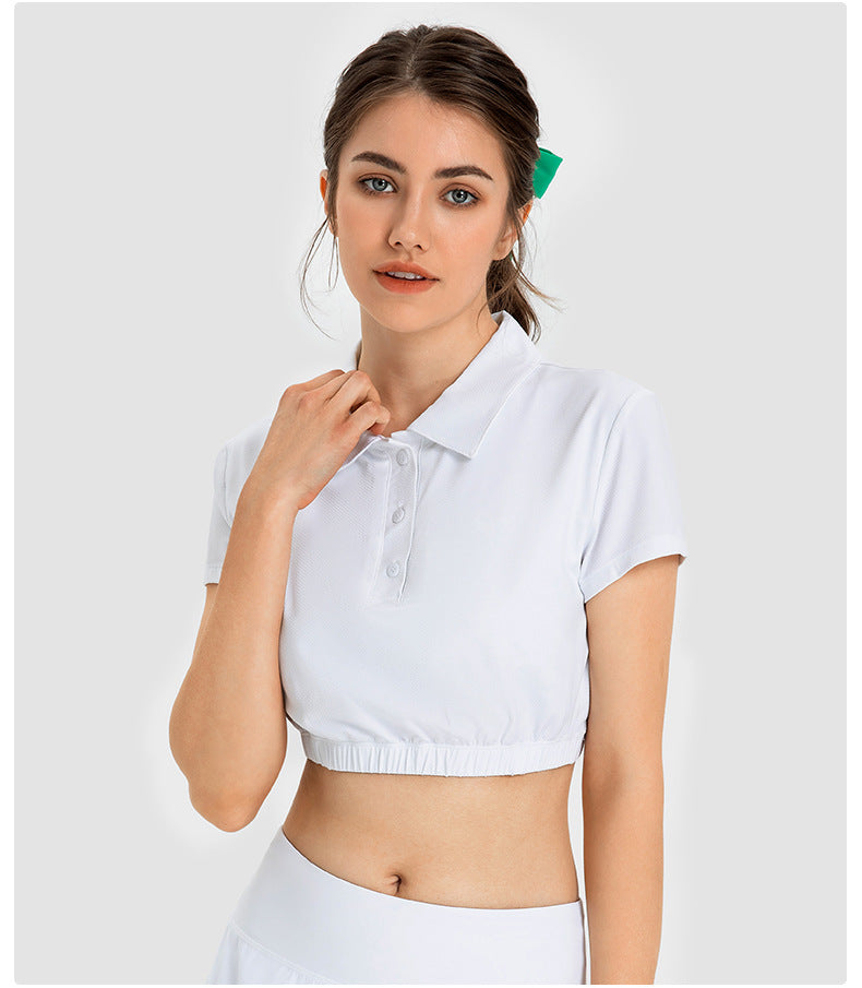 Water Cooled Cooling Wicking Sports Short Sleeve Women Shrink Hem with Chest Pad Quick Drying Breathable Polo Shirt
