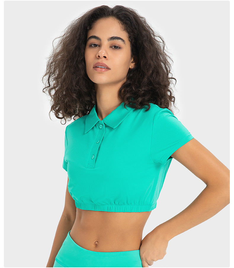 Water Cooled Cooling Wicking Sports Short Sleeve Women Shrink Hem with Chest Pad Quick Drying Breathable Polo Shirt