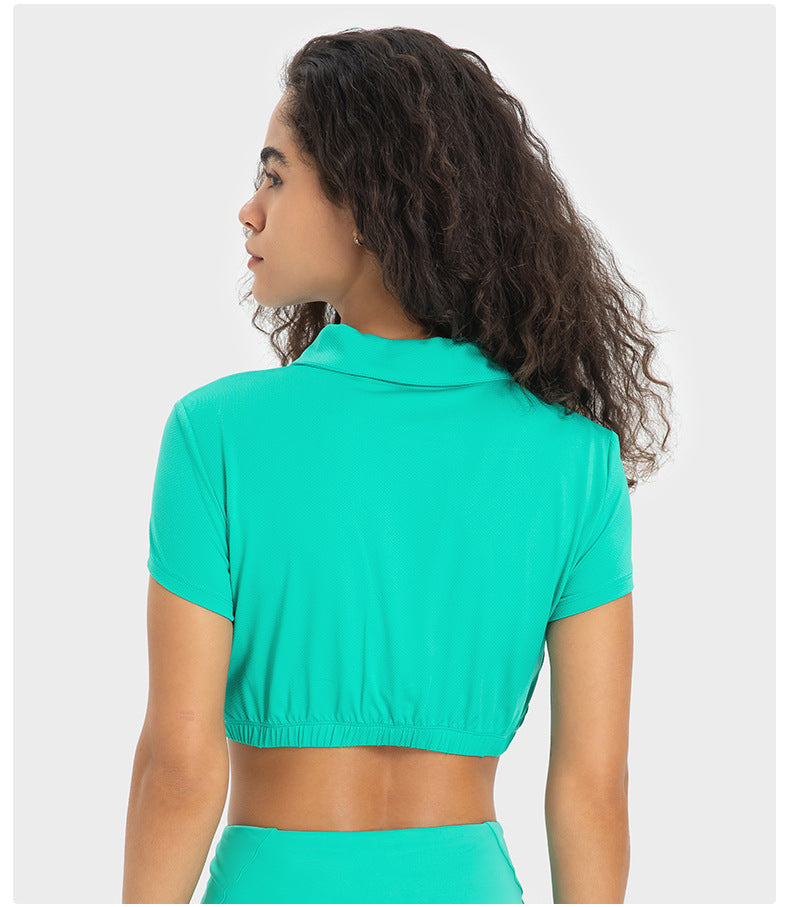 Water Cooled Cooling Wicking Sports Short Sleeve Women Shrink Hem with Chest Pad Quick Drying Breathable Polo Shirt