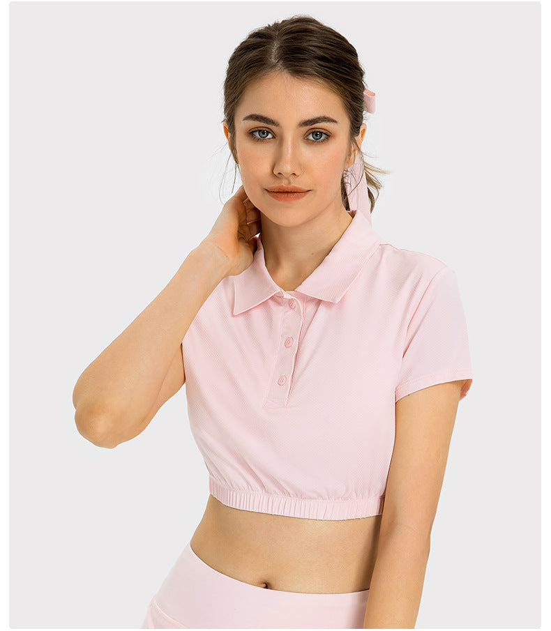 Water Cooled Cooling Wicking Sports Short Sleeve Women Shrink Hem with Chest Pad Quick Drying Breathable Polo Shirt