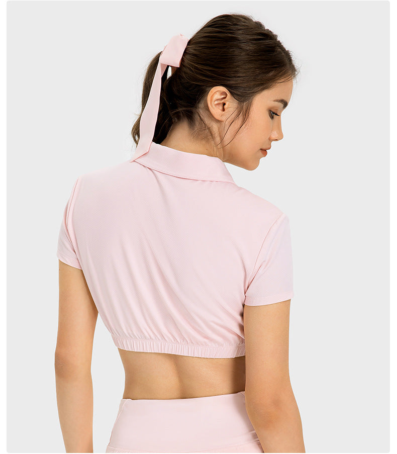 Water Cooled Cooling Wicking Sports Short Sleeve Women Shrink Hem with Chest Pad Quick Drying Breathable Polo Shirt