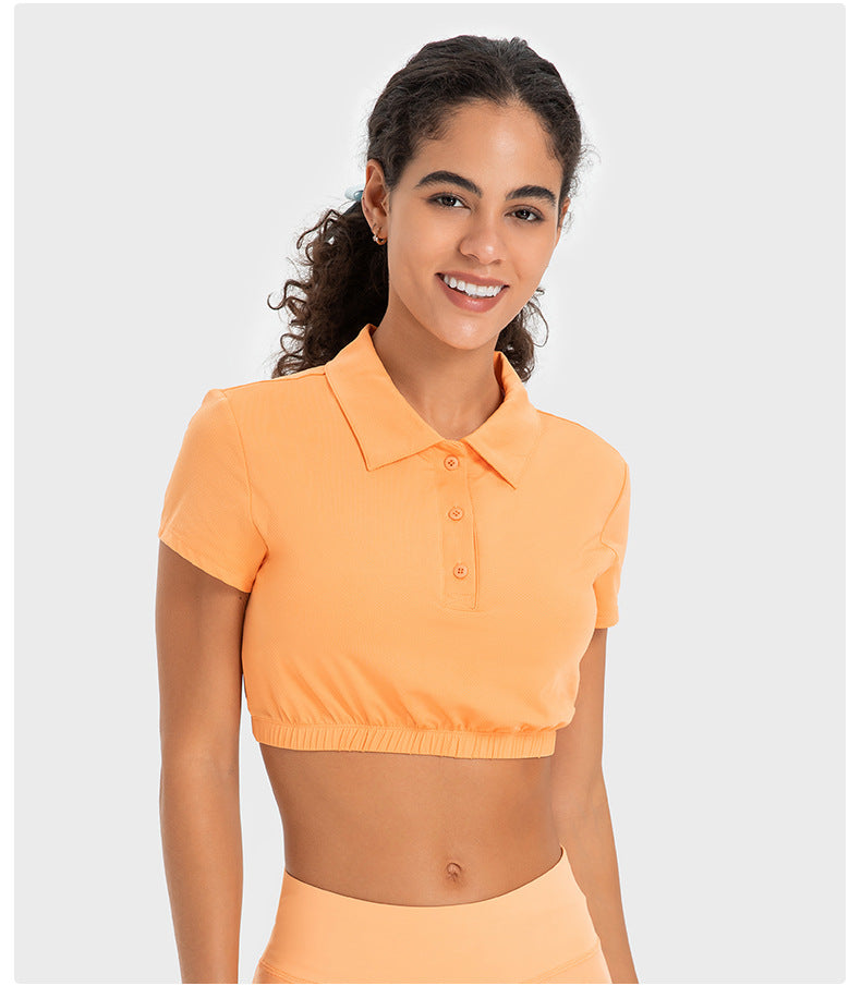 Water Cooled Cooling Wicking Sports Short Sleeve Women Shrink Hem with Chest Pad Quick Drying Breathable Polo Shirt