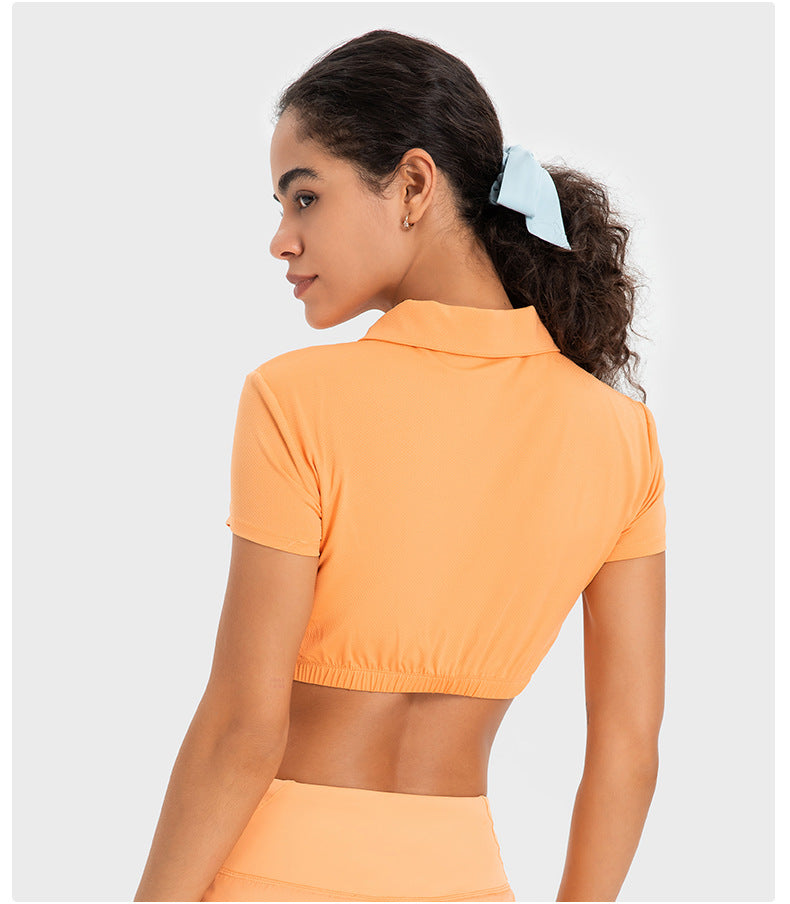 Water Cooled Cooling Wicking Sports Short Sleeve Women Shrink Hem with Chest Pad Quick Drying Breathable Polo Shirt