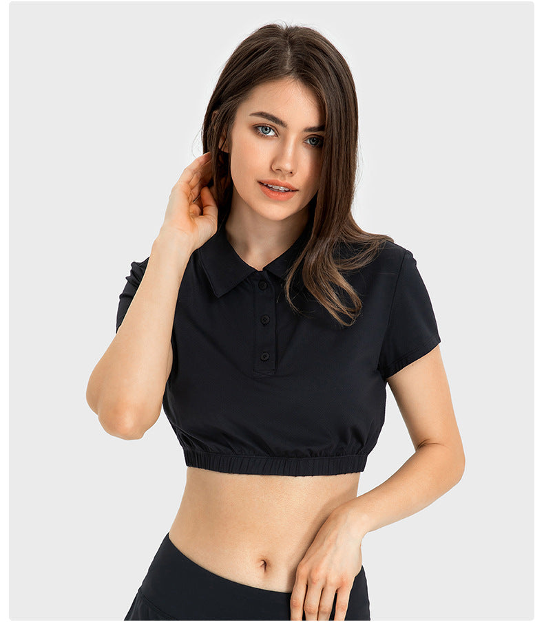 Water Cooled Cooling Wicking Sports Short Sleeve Women Shrink Hem with Chest Pad Quick Drying Breathable Polo Shirt