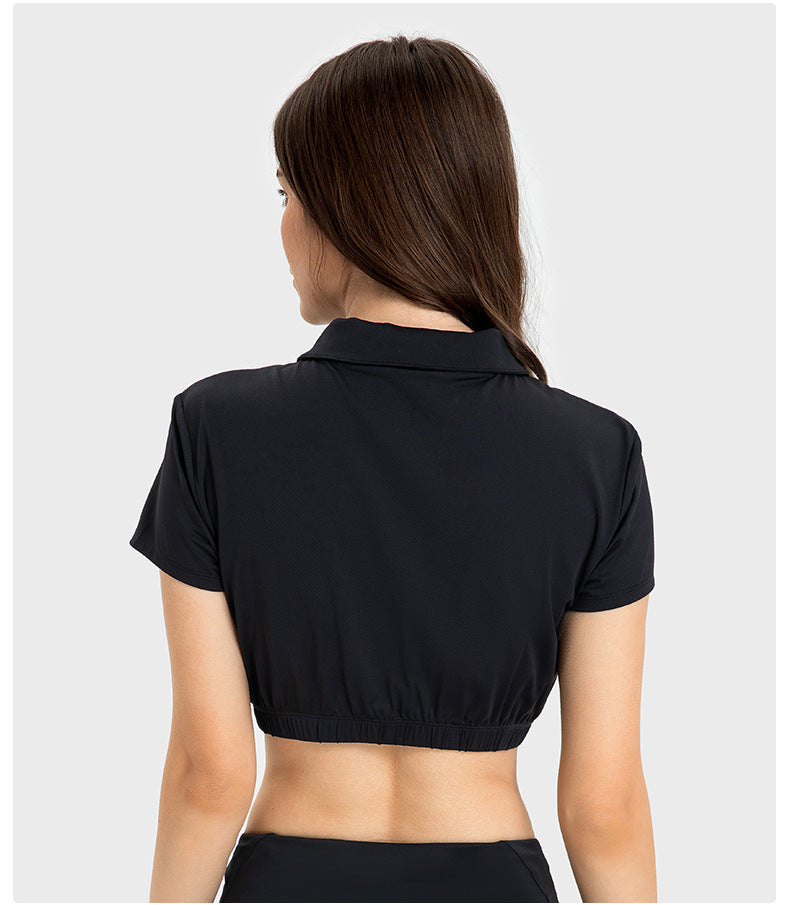 Water Cooled Cooling Wicking Sports Short Sleeve Women Shrink Hem with Chest Pad Quick Drying Breathable Polo Shirt