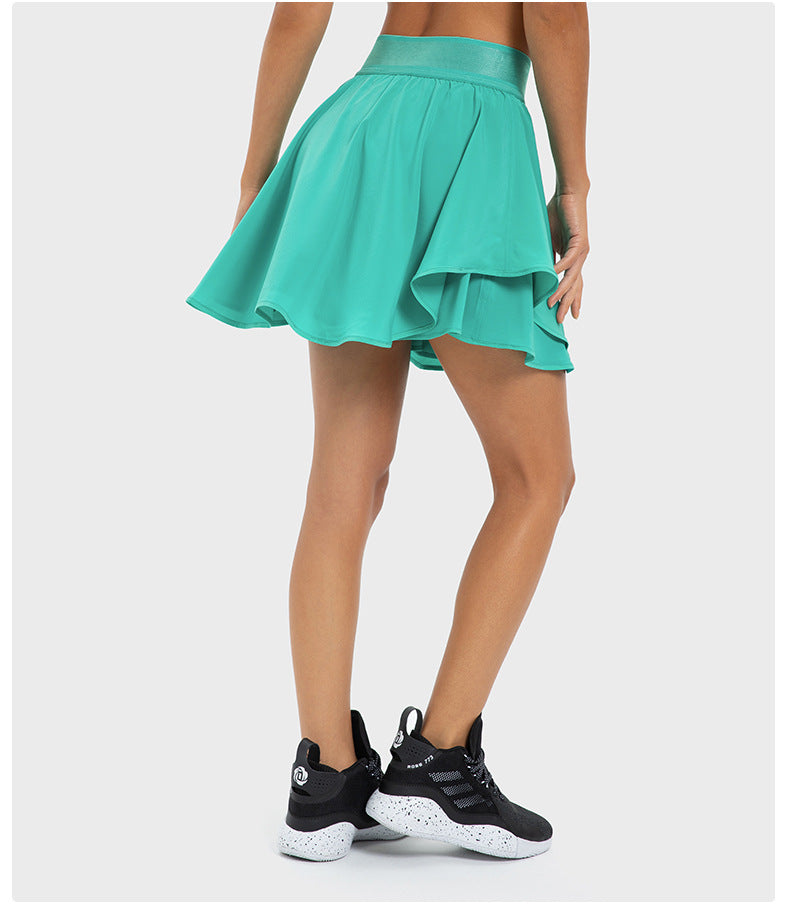 Short de tennis deux pièces pour femme, respirant, à séchage rapide et respirant, avec doublure et poche latérale, protection anti-décoloration.