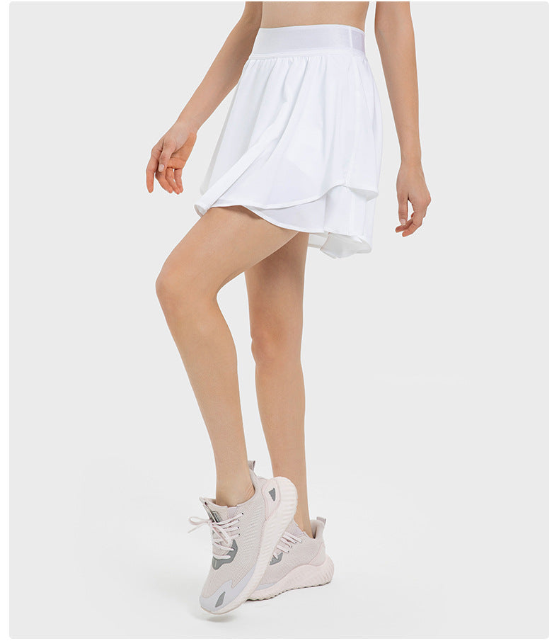 Short de tennis deux pièces pour femme, respirant, à séchage rapide et respirant, avec doublure et poche latérale, protection anti-décoloration.