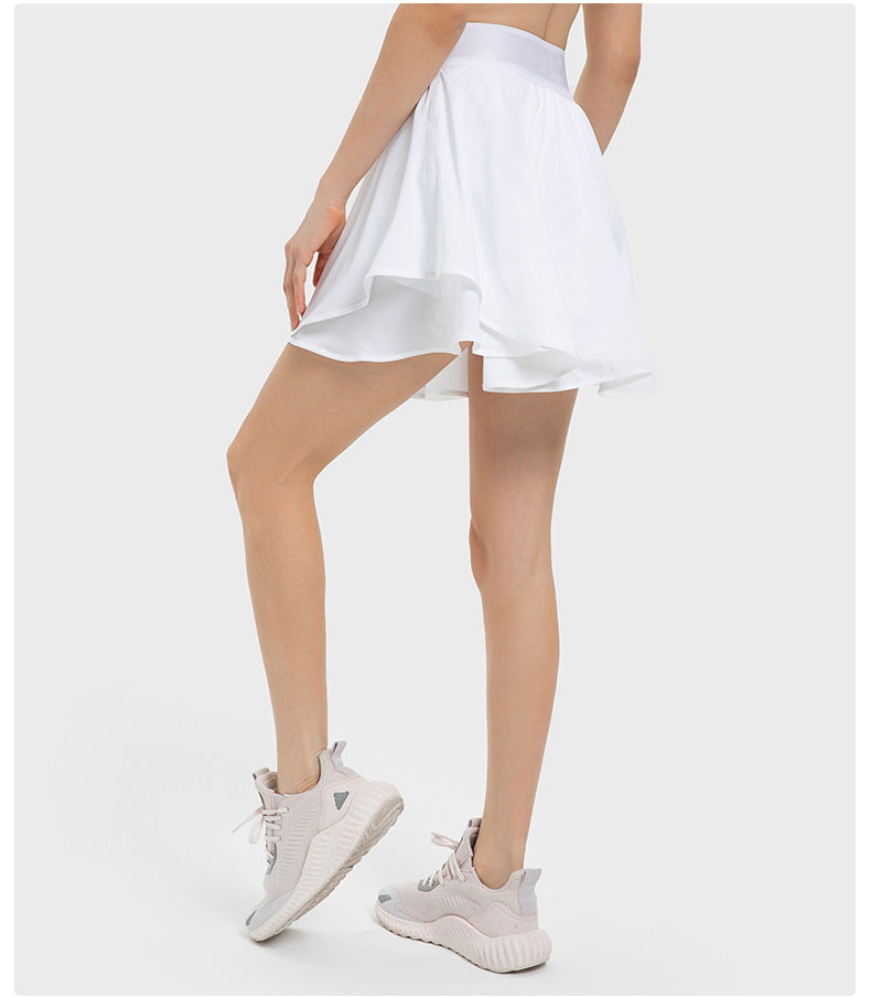 Short de tennis deux pièces pour femme, respirant, à séchage rapide et respirant, avec doublure et poche latérale, protection anti-décoloration.