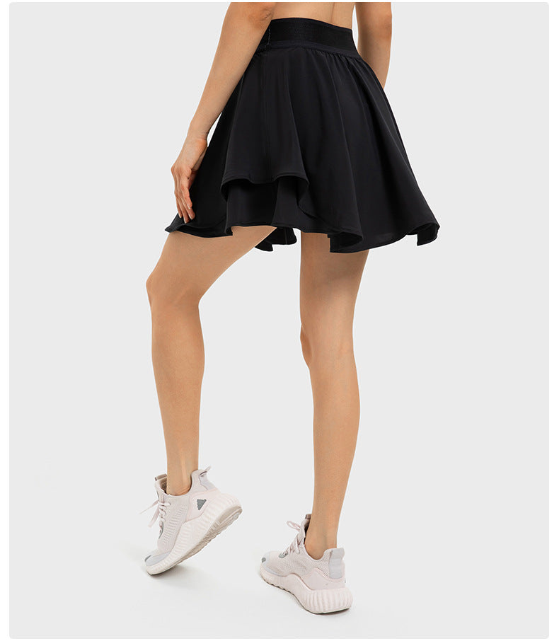 Short de tennis deux pièces pour femme, respirant, à séchage rapide et respirant, avec doublure et poche latérale, protection anti-décoloration.