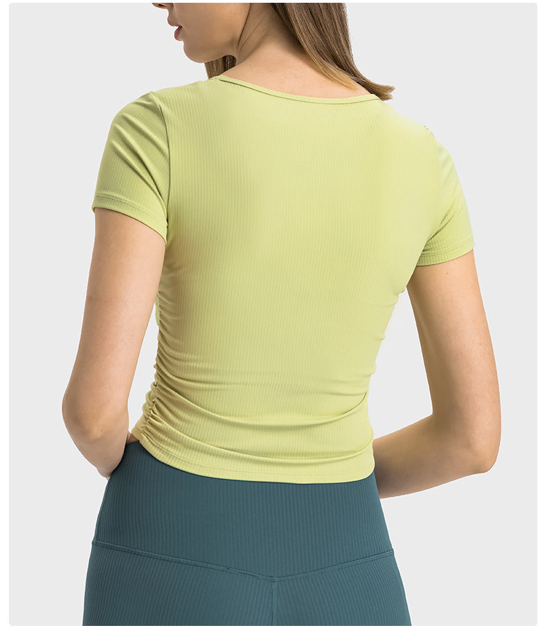 Pleated Waist Slimming Short Sports Short Sleeve High Elastic Nude Feel Slim Fit Slimming Yoga Jacket