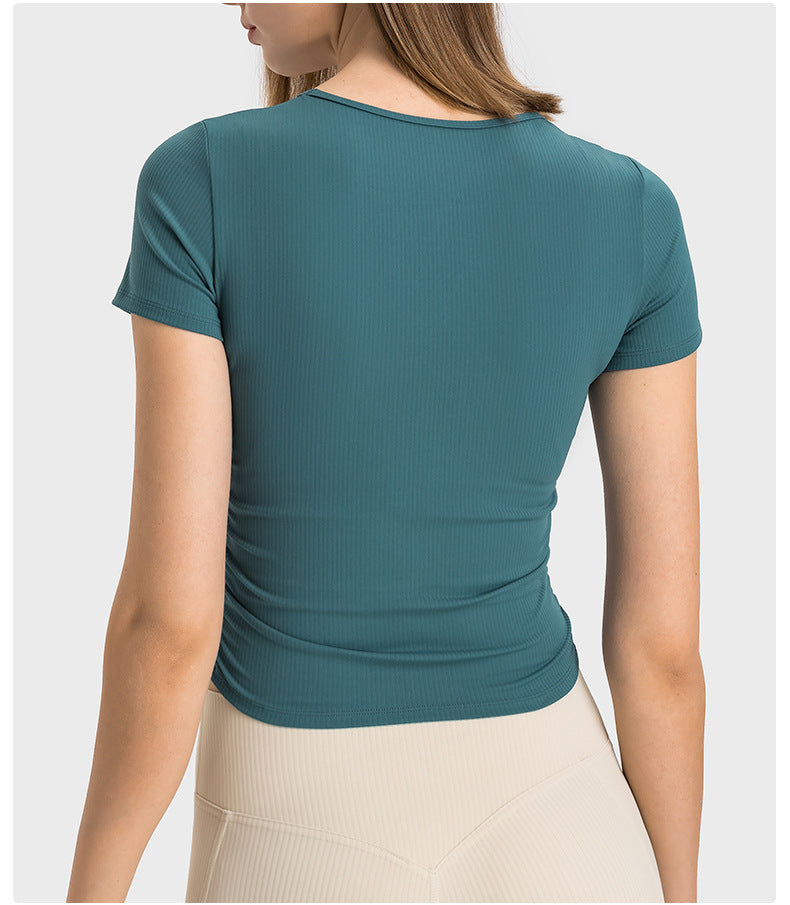 Pleated Waist Slimming Short Sports Short Sleeve High Elastic Nude Feel Slim Fit Slimming Yoga Jacket