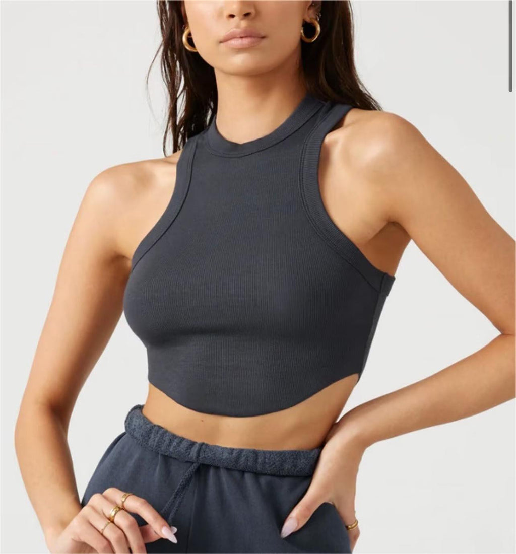 Sports Vest Women Fitness Yoga Dance Running Chest Pad Sunken Stripe I Shaped Quick Drying Top