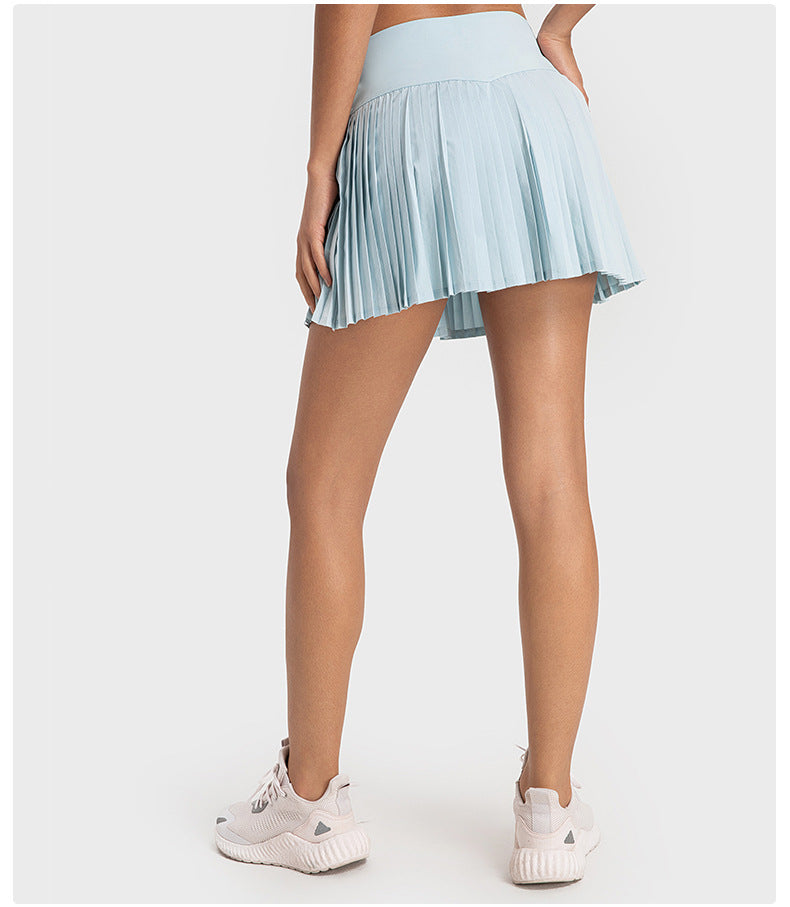 Water Cooling Elastic Waist Tight Pleated Skirt Double Layer Anti Exposure Three Points Exercise Skort