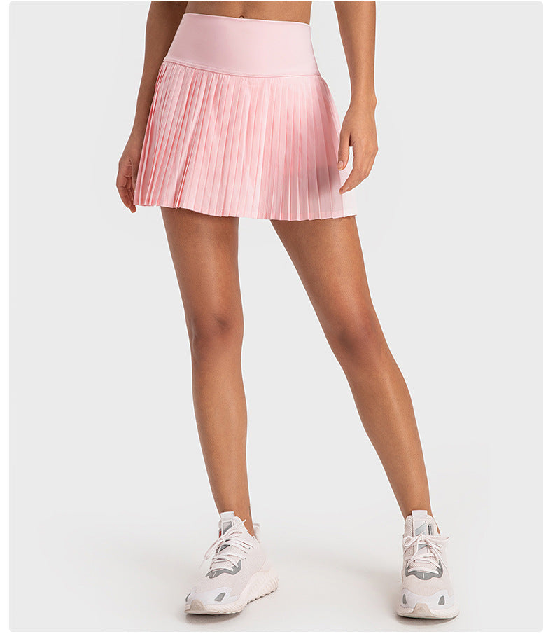 Water Cooling Elastic Waist Tight Pleated Skirt Double Layer Anti Exposure Three Points Exercise Skort