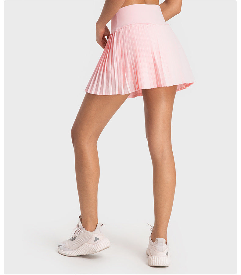 Water Cooling Elastic Waist Tight Pleated Skirt Double Layer Anti Exposure Three Points Exercise Skort