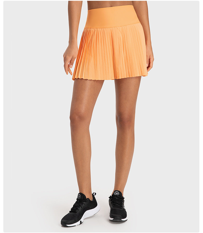 Water Cooling Elastic Waist Tight Pleated Skirt Double Layer Anti Exposure Three Points Exercise Skort