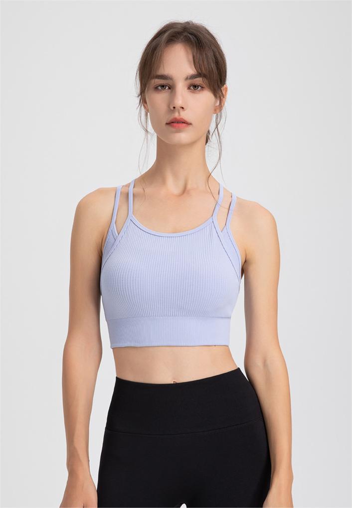 Ropa interior deportiva de dos piezas con tirantes finos y espalda descubierta para mujer, a prueba de golpes, para correr, yoga, entrenamiento, sujetador y chaleco