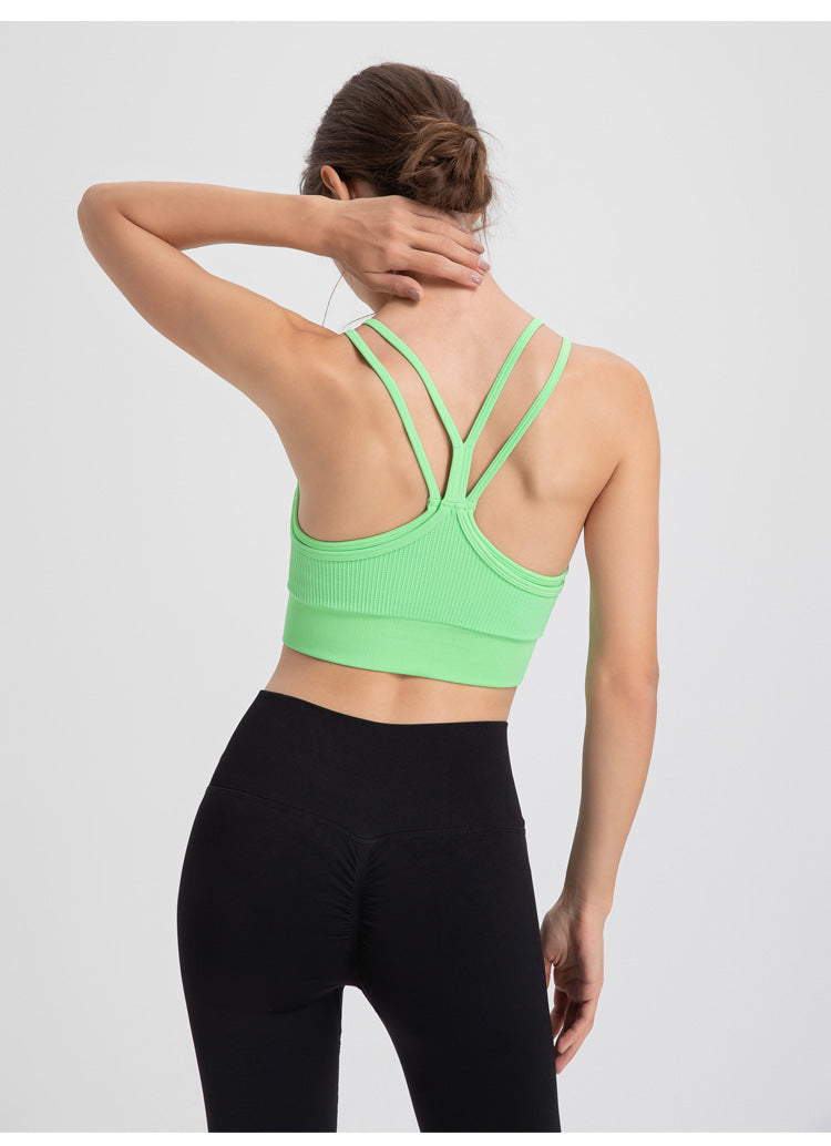 Ropa interior deportiva de dos piezas con tirantes finos y espalda descubierta para mujer, a prueba de golpes, para correr, yoga, entrenamiento, sujetador y chaleco