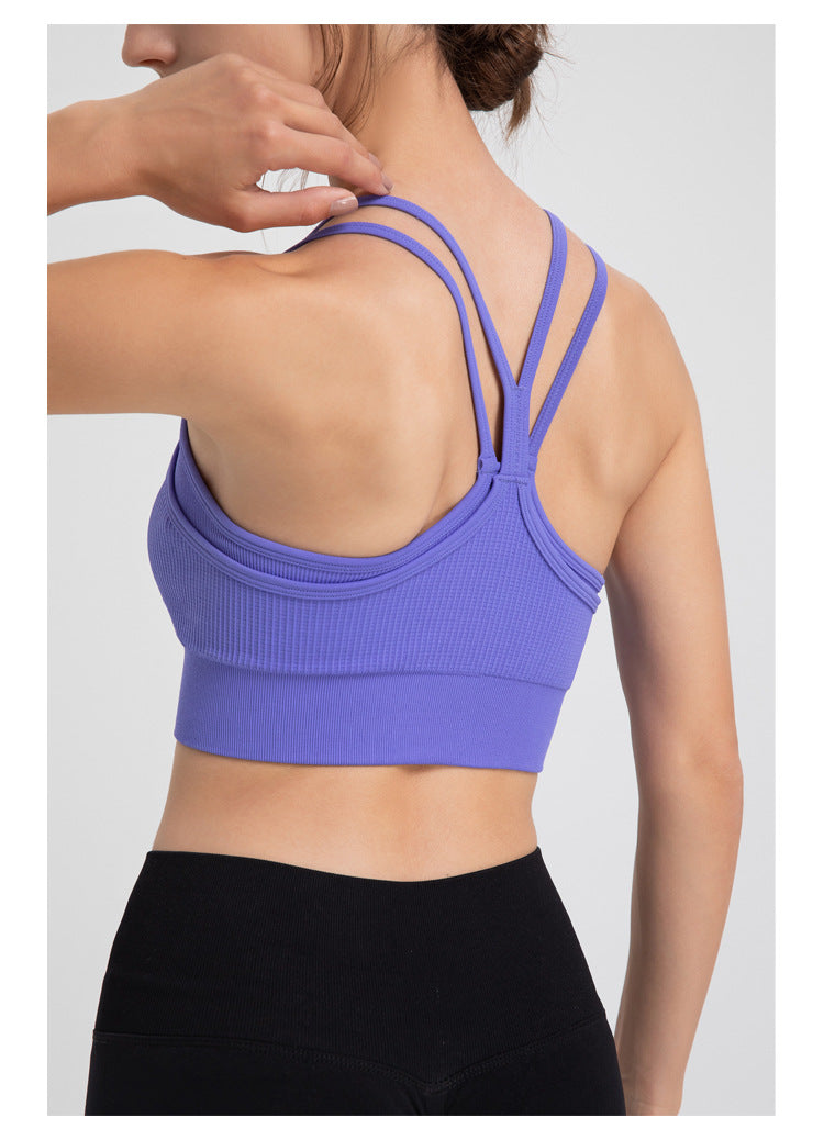Ropa interior deportiva de dos piezas con tirantes finos y espalda descubierta para mujer, a prueba de golpes, para correr, yoga, entrenamiento, sujetador y chaleco