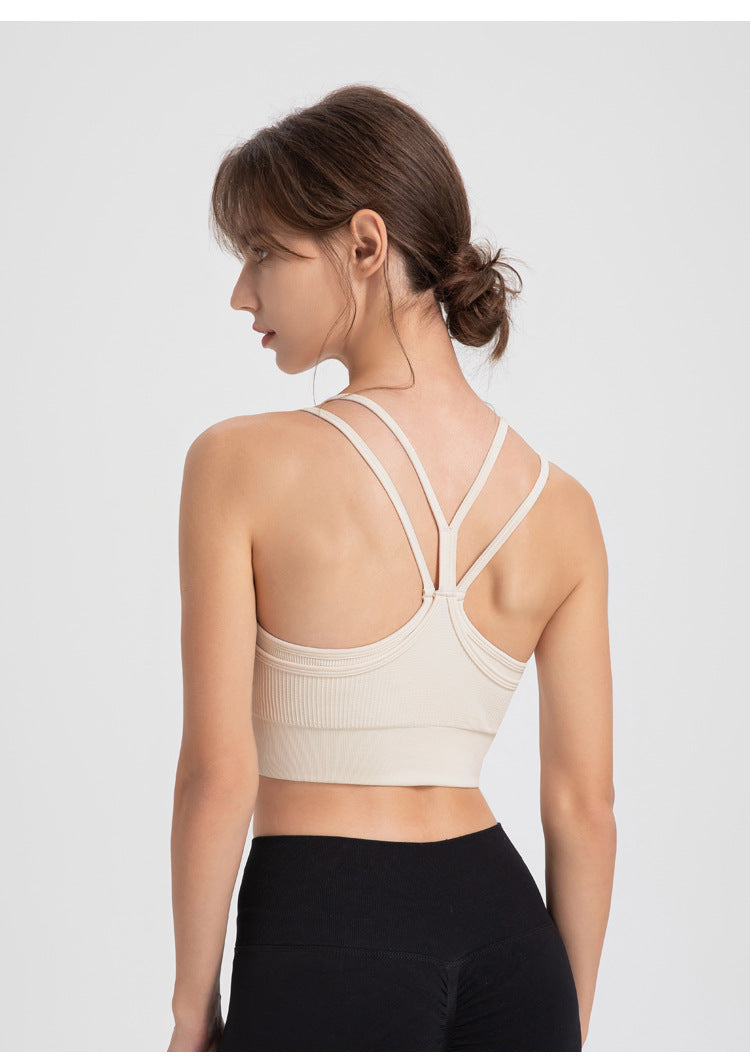Ropa interior deportiva de dos piezas con tirantes finos y espalda descubierta para mujer, a prueba de golpes, para correr, yoga, entrenamiento, sujetador y chaleco