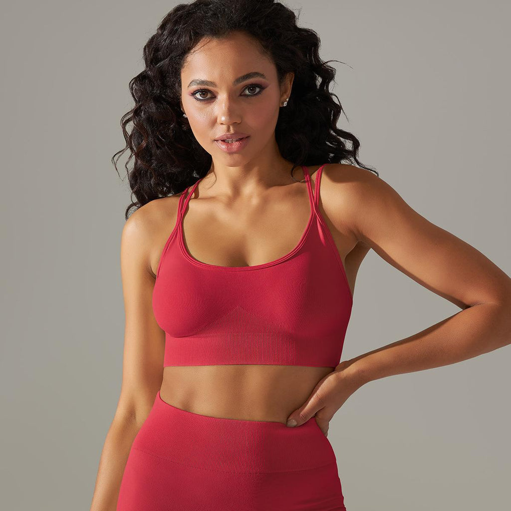 Sujetador deportivo de yoga para mujer, tejido sin costuras, transpirable, con espalda cruzada, ajustado, para correr y hacer ejercicio
